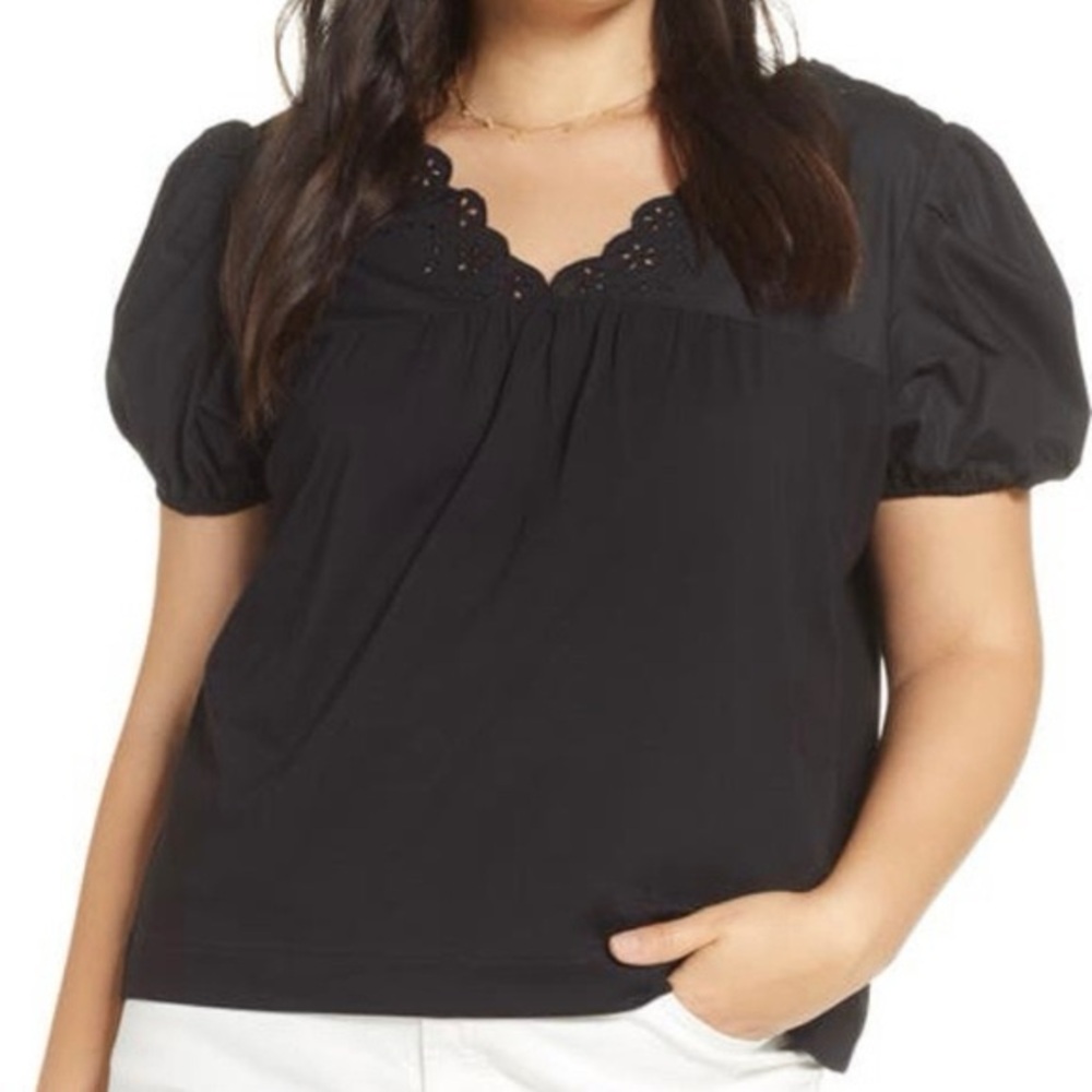 J. Crew Mixed Media Puff Sleeve Top